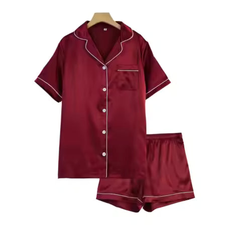Crimson Red Satin Short Pj Set