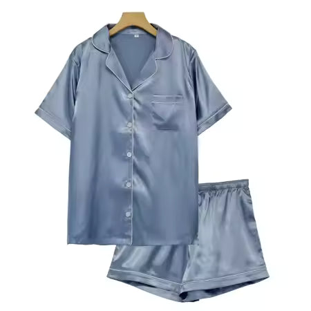 Dusty Blue Short Satin Pj Set