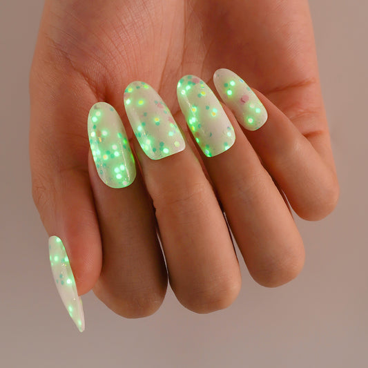 200259 - Baby Pink Confetti Glow - Semi Cured Gel Nail Stickers