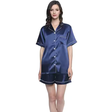 Navy Satin Short Pj Set