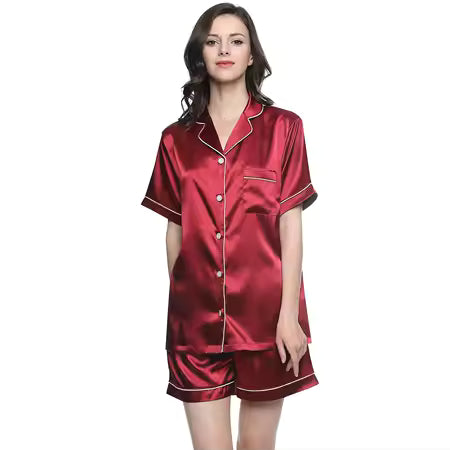 Crimson Red Satin Short Pj Set