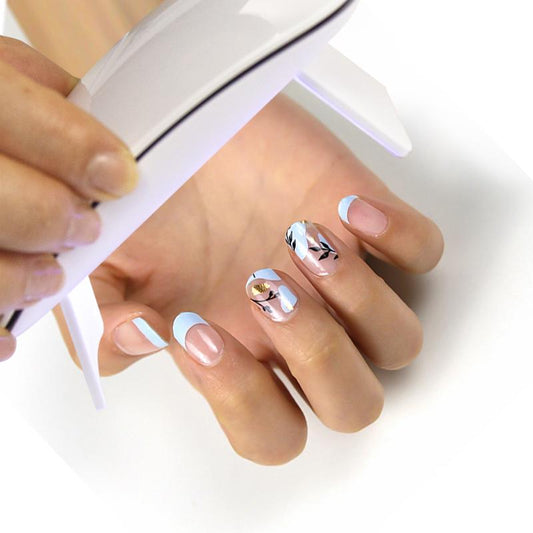 Whimsical Floral Blue - Semi Cured Gel Nails Chickibabes