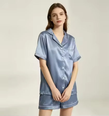 Dusty Blue Short Satin Pj Set